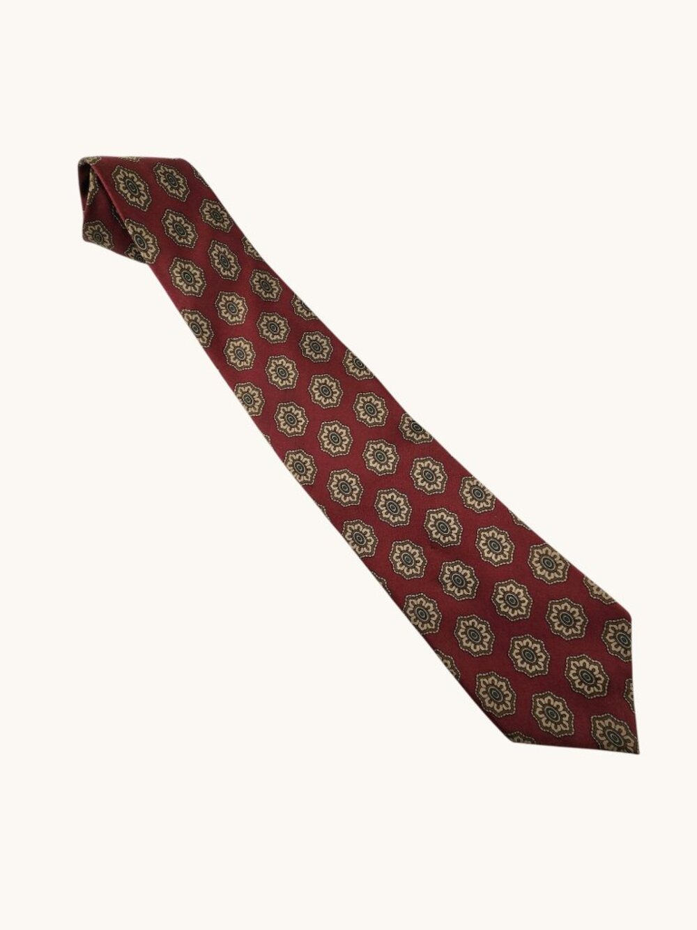 Burberrys London Silk Tie Red Gold Geometric Medallion VTG Classic 57” Grandpa